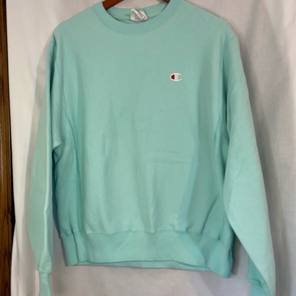 Champion Crewneck Sweatshirt Mint Green Logo Mens Medium Excellent